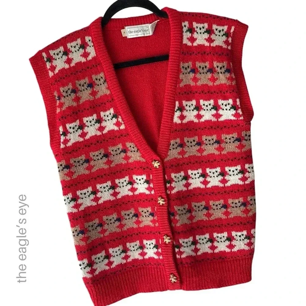 THE EAGLE’S EYE VINTAGE SHETLAND WOOL NOVELTY TEDDY BEAR VEST LIKE NEW | MEDIUM